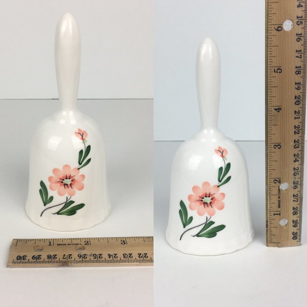 Vintage Ceramic Bell White w Pink‎ Flowers Decor - Picture 2 of 8